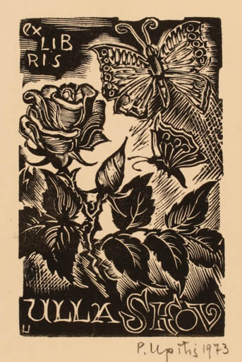 Exlibris by Peteris Upitis from Latvia for Ulla Skov - Flower Flora Butterfly 