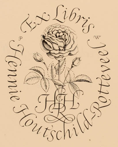 Exlibris by Pieter Wetselaar from Netherland for Houtschild Hennie Rottvell - Flower Flora 