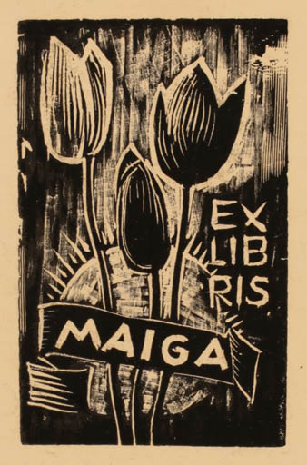 Exlibris by Vallija Brence from Latvia for Maiga Rozkalne - Flower Flora 