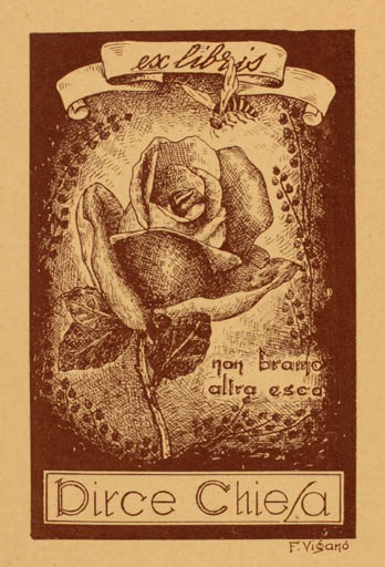 Exlibris by F. Vigano from Schwitzerland for Dirce Chiesa - Flower Flora 