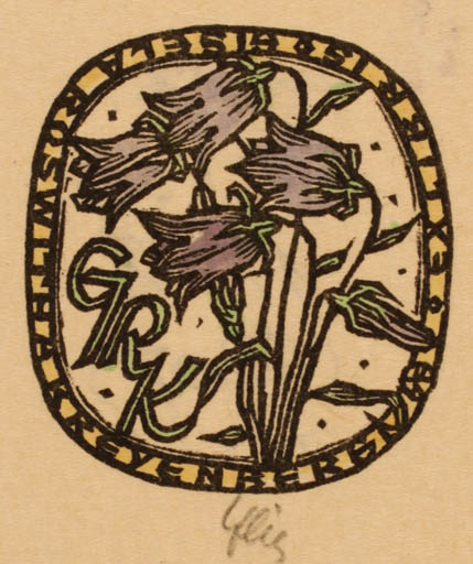 Exlibris by Otto Feil from Austria for Gisela R Kreyenberg - Flower Flora 