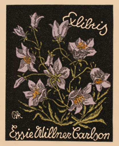 Exlibris by Bernhard Kuhlmann from Germany for Essie Elwi Carlson - Flower Flora 