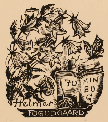 Exlibris by Peteris Upitis from Latvia for Helmer Fogedgaard - Flora Butterfly 