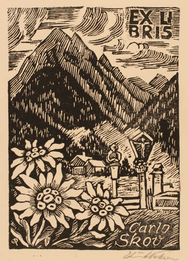 Exlibris by Edmund Peter from Denmark for Henry Carlo Skov - Mountain Flower Flora 