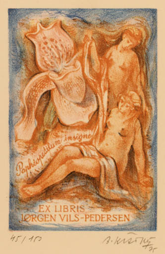 Exlibris by Bohumil Kratky from Czechoslovakia for Jørgen Vils Pedersen - Flower Flora Woman 