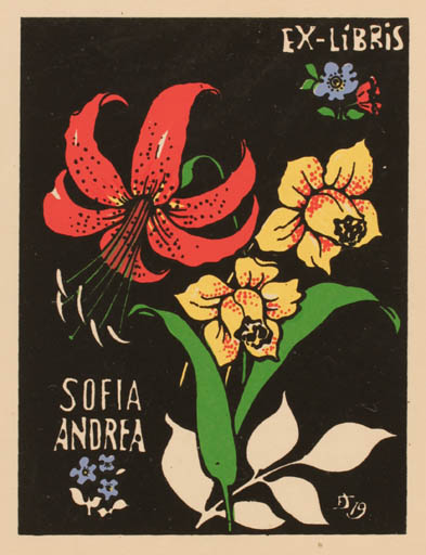 Exlibris by Eduardo Dias Ferreira from Portugal for Andrea Sofia Dias da Silva Ferreria - Flower Flora 