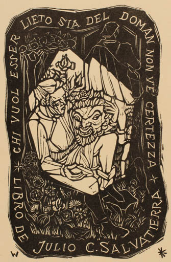 Exlibris by Remo Wolf from Italy for Julio- Cesar Salvatierra - Fairytale/fable Man 