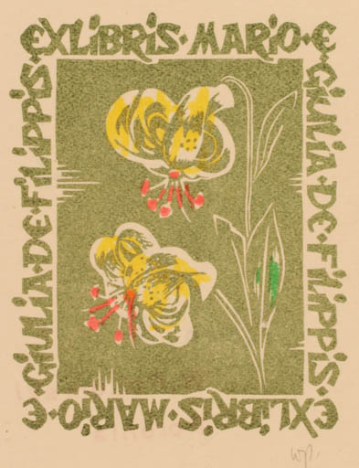 Exlibris by W. Polomski from Poland for Giulia & Mario de Filippis - Flower Flora 