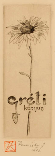 Exlibris by Zoltan Kaveczky from Hungary for ? Greti - Flower Flora 