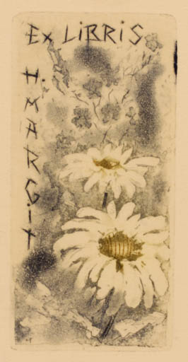 Exlibris by Tibor Moskal from Hungary for ? Margit - Flower Flora 