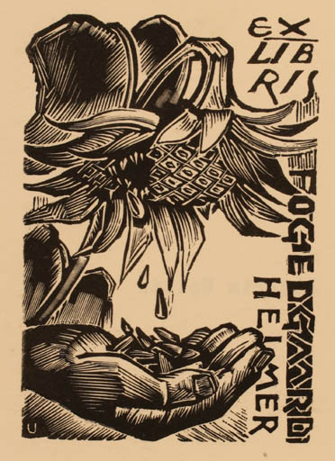 Exlibris by Peteris Upitis from Latvia for Helmer Fogedgaard - Flower Flora Hand(s) 