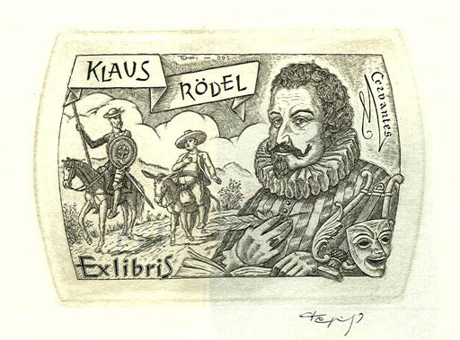 Exlibris by Istvan Tempinszky from Hungary for Klaus Rödel - Don Quijote Literature 