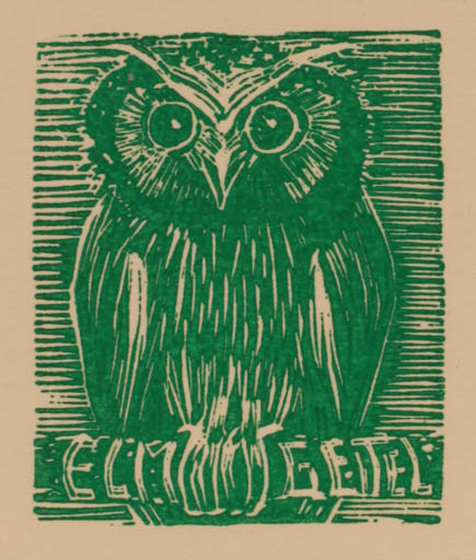 Exlibris by Oskar Roland Schroth from Germany for Max Geitel - Owl 