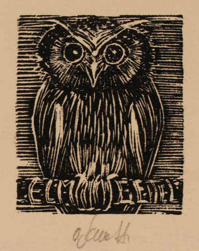 Exlibris by Oskar Roland Schroth from Germany for Max Geitel - Owl 