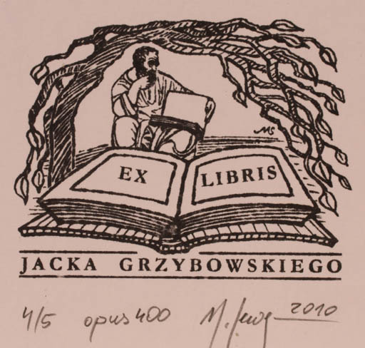 Exlibris by Malgorzaty Seweryn from Poland for Jacka Grzybowskiego - Book Man Tree 