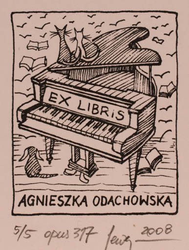 Exlibris by Malgorzaty Seweryn from Poland for Agnieszka Odachowska - Book Cat Music 