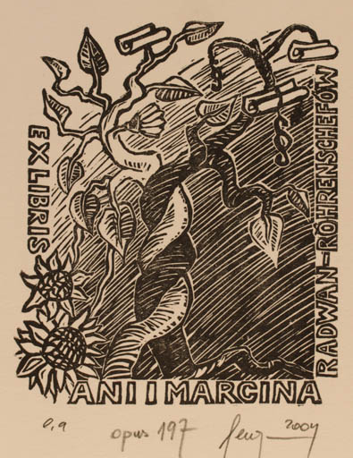 Exlibris by Malgorzaty Seweryn from Poland for Ani I Marcina - Flora Tree 