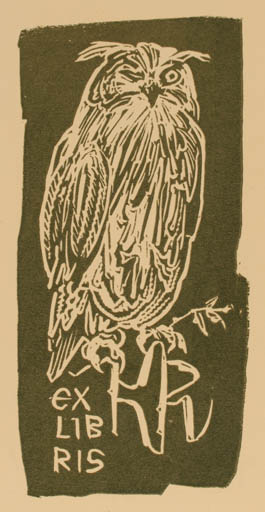 Exlibris by Jaroslav Vodrazka from Czechoslovakia for Klaus Rödel - Owl 