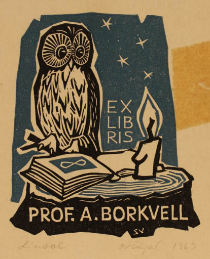 Exlibris by Silvi Väljal from Estonia for A Borkvell - Book Owl 