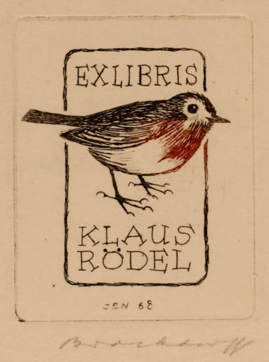 Exlibris by Jörgen Brockdorff-Nielsen from Denmark for Klaus Rödel - Fauna Bird 