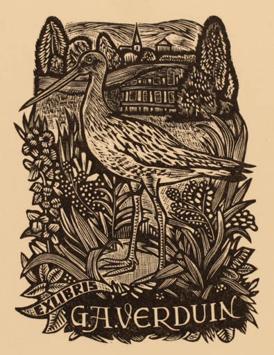 Exlibris by Jan Battermann from Netherland for G. A. Verduin - Fauna Flora Bird 