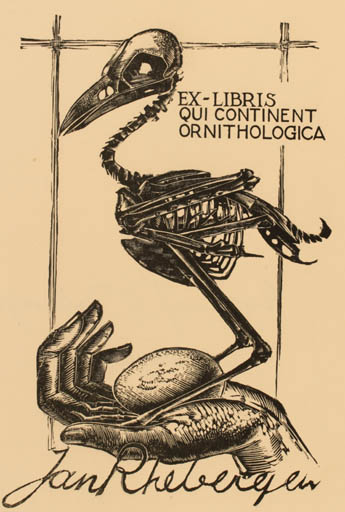 Exlibris by Gustaaf C Debruyne from Belgium for G. Jan Rhebergen - Bird Hand(s) 