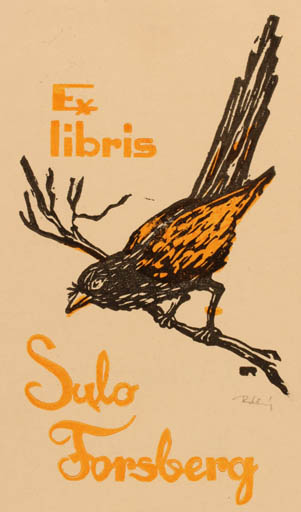 Exlibris by Ferenc Rakoczy from Hungary for Sulo Forsberg - Bird 