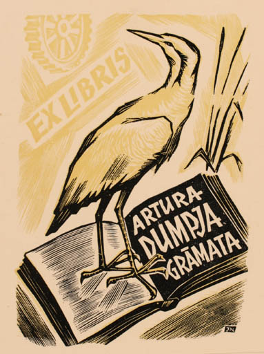 Exlibris by Johann Naha from Germany for Artura Dumpja Gramata - Book Fauna Bird 