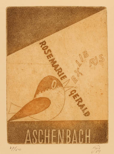 Exlibris by Jindrich Novak from Czechoslovakia for Rosemarie & Gerald Aschenbach - Bird 