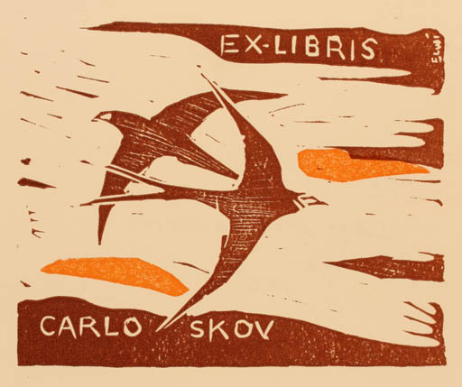 Exlibris by Börge Elwi Carlson from Sweden for Henry Carlo Skov - Bird 