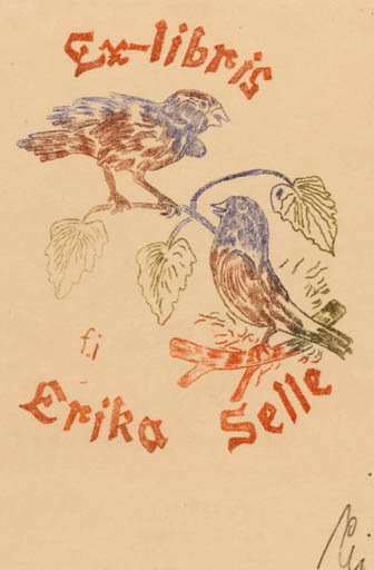 Exlibris by Illi Franz from Romania for Erika Selle - Bird 