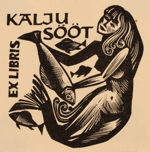 Exlibris by Henno Arrak from Estonia for Kalju Sööt - Fish Mermaid 