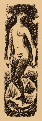 Exlibris by Cyril Bauda from Czechoslovakia for H. G. J. Schelling - Mermaid 