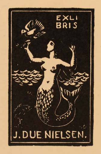 Exlibris by H. C. Bärenholdt from Denmark for Johan Due Nielsen - Mermaid 