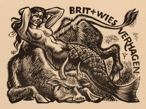 Exlibris by Frank-Ivo van Damme from Belgium for Brit & Wies Verhagen - Mermaid 