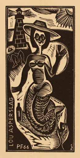 Exlibris by John Dix from Belgium for Louis M. J. Asperslag - Mermaid 