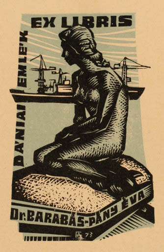 Exlibris by Antal Fery from Hungary for Dr. Eva Pany - Mermaid 