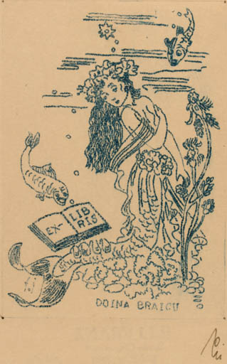 Exlibris by Illi Franz from Romania for Prof. Doina Braicu - Fish Mermaid 