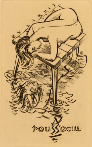 Exlibris by Gerard Gaudaen from Belgium for Antoine Rousseau - Mermaid 