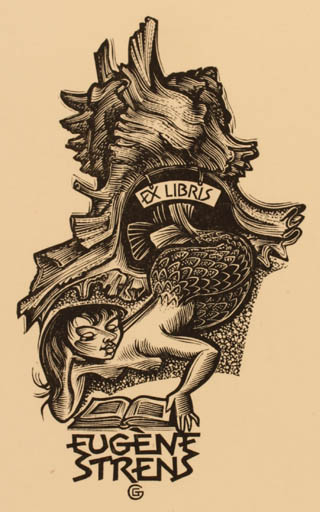 Exlibris by Gerard Gaudaen from Belgium for Eugene Strens - Mermaid 