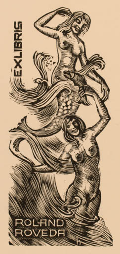 Exlibris by Hans Hauke from Austria for Roland Roveda - Mermaid 