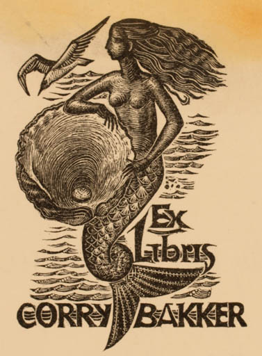 Exlibris by Elly van den Hoeven from Netherland for Corry Bakker - Mermaid 