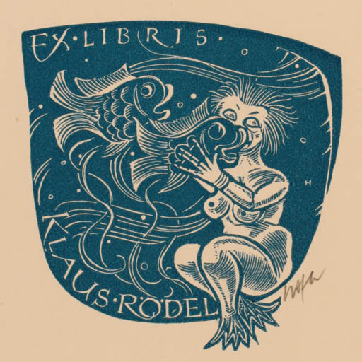 Exlibris by Toni Hofer from Austria for Klaus Rödel - Fish Mermaid 