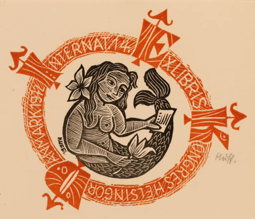 Exlibris by Hermann Huffert from Germany for ? ? - Mermaid 