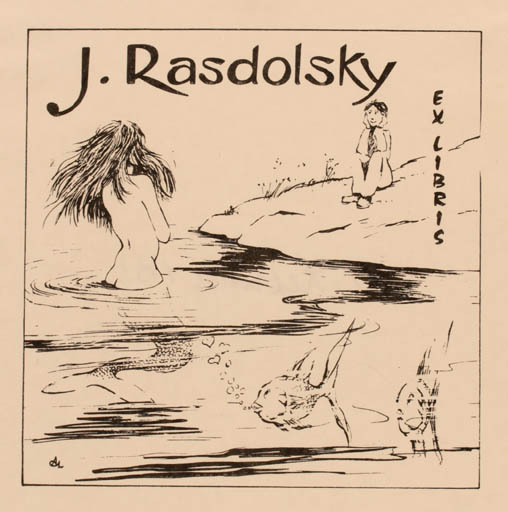 Exlibris by A Leprince from Unknown for J. Rasdolsky - Fish Mermaid Woman 