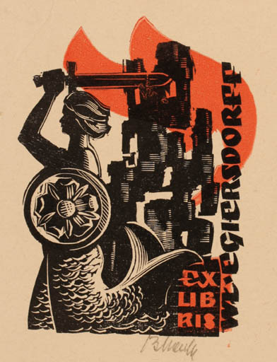 Exlibris by Boguslav Marszal from Poland for Wladimir Egiersdorff - Mermaid 