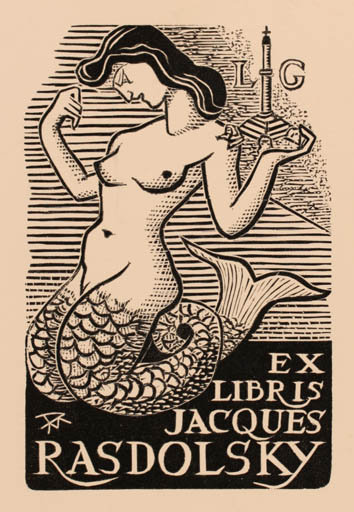 Exlibris by Daniel Meyer from France for Jacques Rasdolsky - Mermaid 