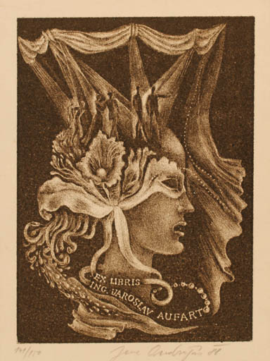 Exlibris by Jana Wüntschova - Ondrusová from Czechoslovakia for Jaroslaw Aufart - Woman 