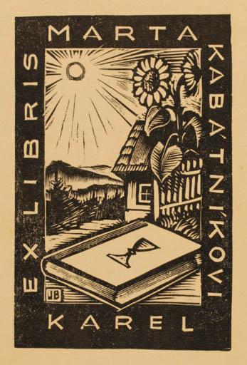 Exlibris by Jaro Beran from Czechoslovakia for Marta- Karel Kabátníkovi - Flower Book Scenery/Landscape Sun 