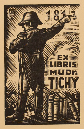 Exlibris by Jaro Beran from Czechoslovakia for Vladimir Tichy - Book Military/War 